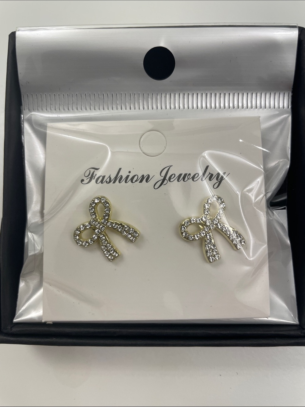 Fashion Jewelry Gold Bow Crystal Stud Earrings